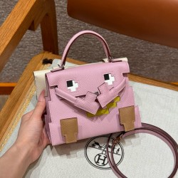 에르메스 Hermes Kelly Doll picto 16.5cm Epsom X9 Mauve and i2 Nata/sliver