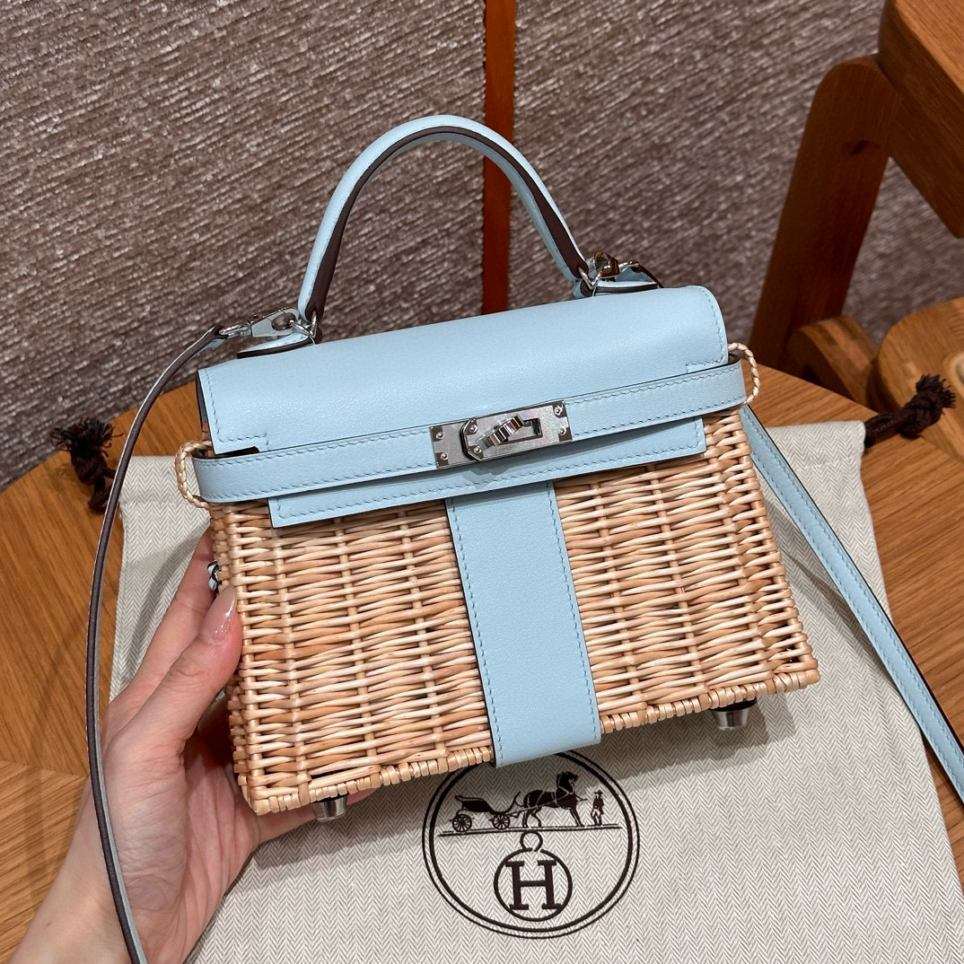 에르메스 Hermes Kelly Picnic 20cm Swift U2 Blue zephyr/silver