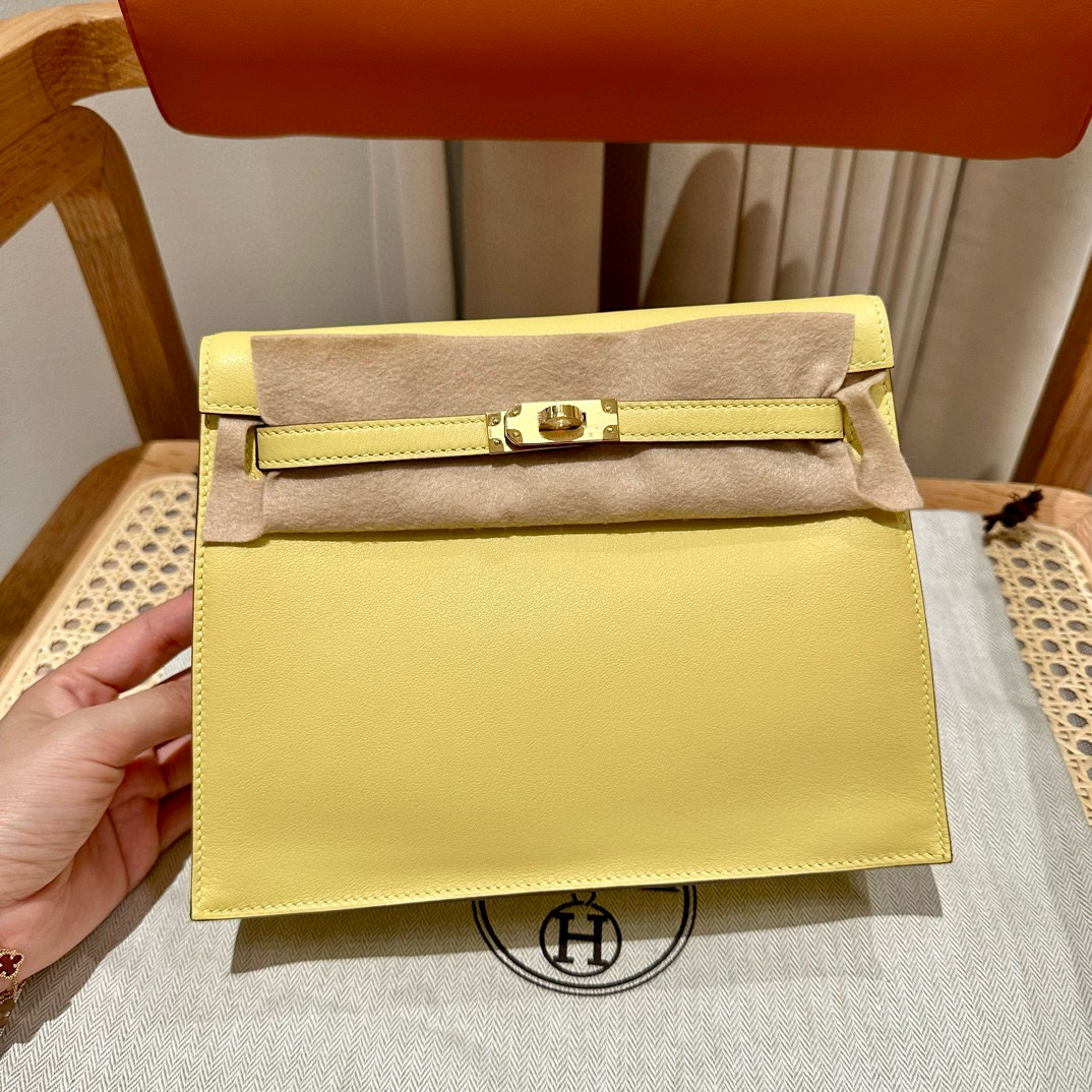 에르메스 Hermes Kelly danse 22cm swift 1Z Jaune poussin/gold