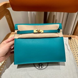에르메스 Hermes Kelly danse 22cm swift 7F Blue Paon/gold