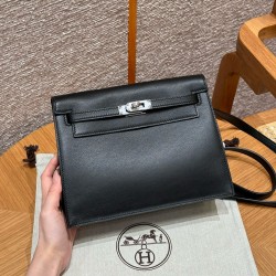 에르메스 Hermes Kelly danse 22cm swift 89 Noir/silver