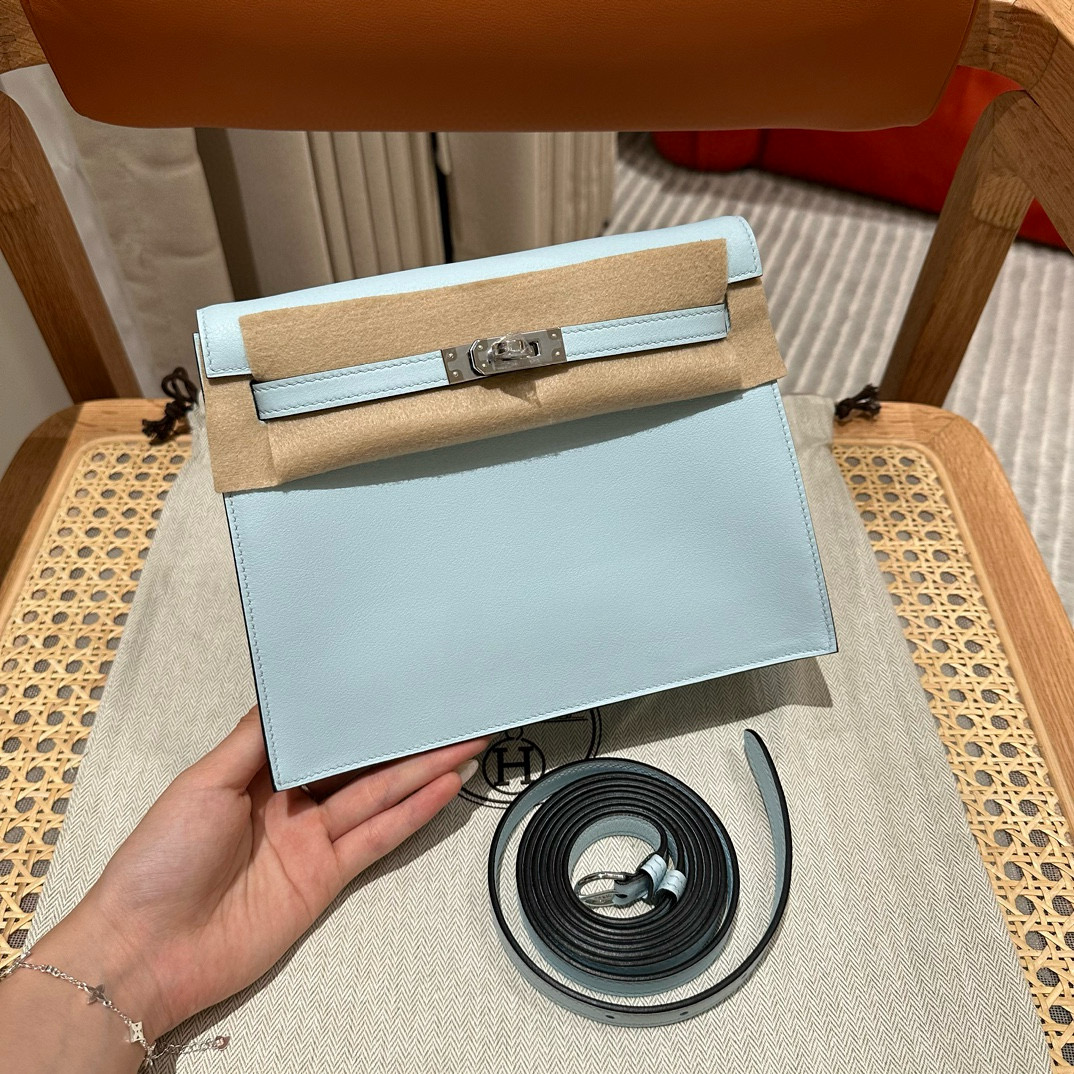에르메스 Hermes Kelly danse 22cm swift T0 Blue brume/silver