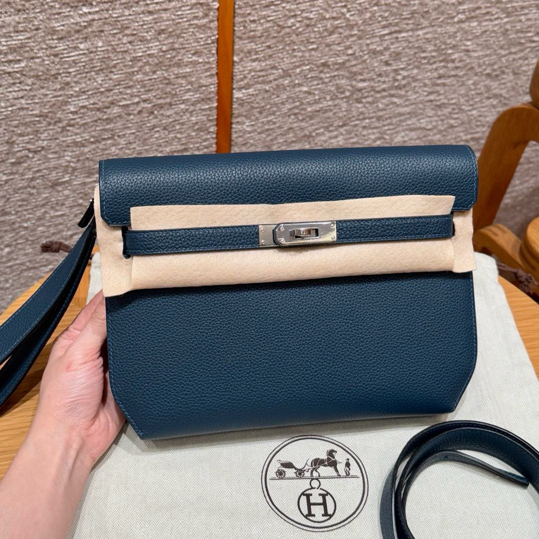에르메스 Hermes kelly depeches 25cm Togo 7P Blue presse/silver