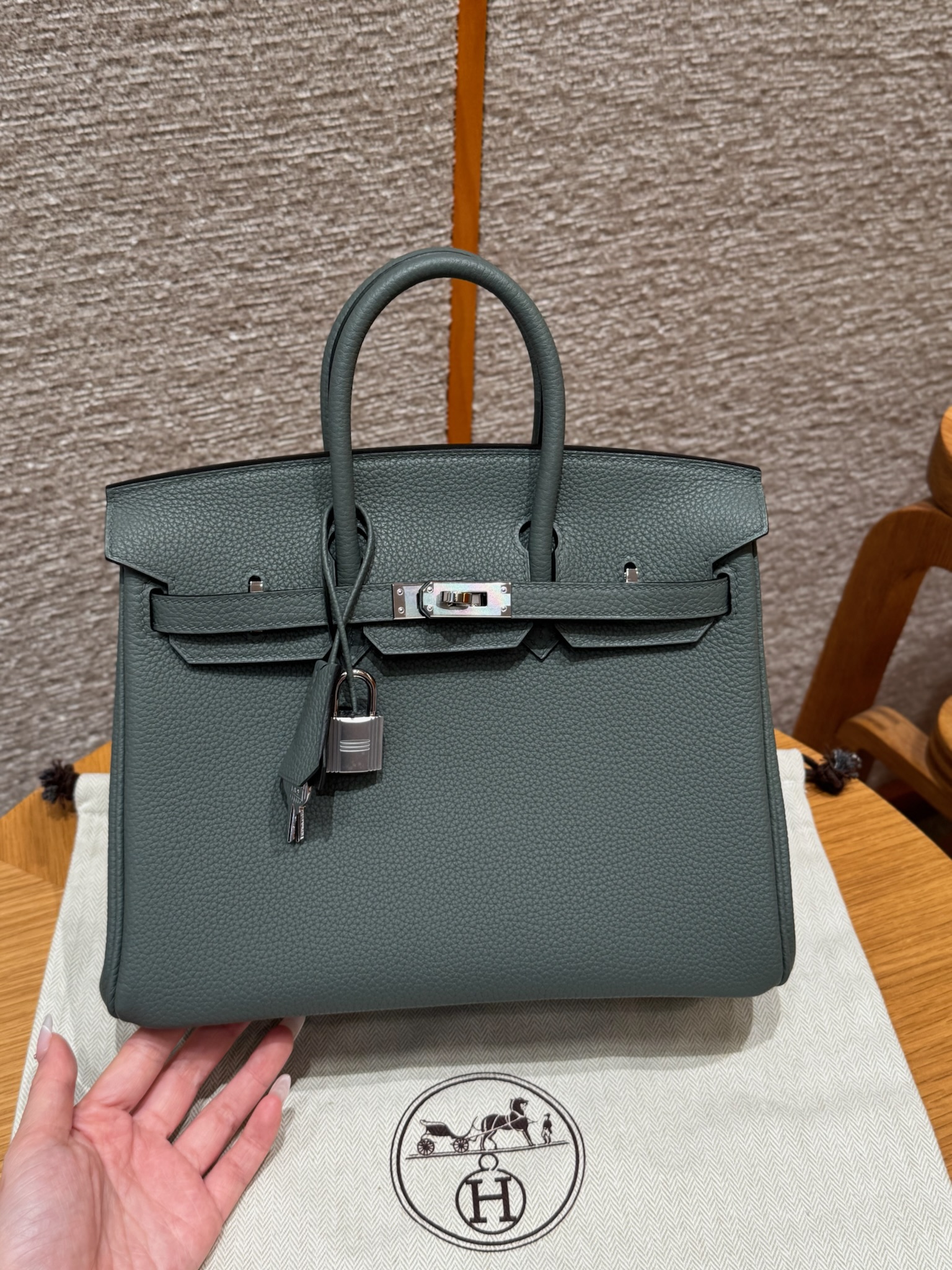 에르메스 Hermes Birkin 25cm Togo 63 Vert Amanda/silver