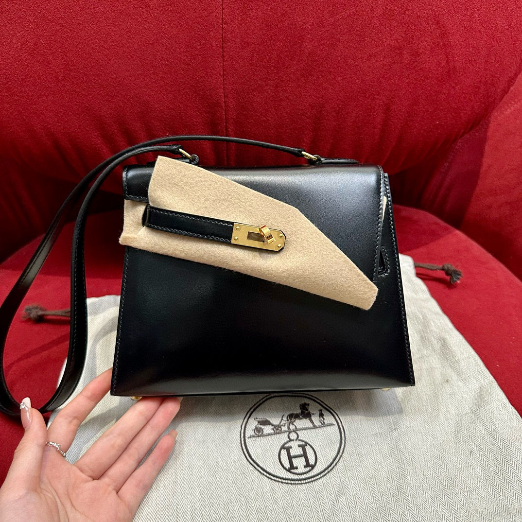 에르메스 Hermes Kelly II Sellier 20cm Box 89 Noir/gold