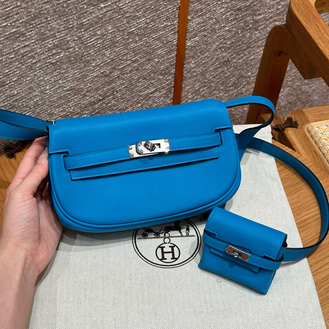 에르메스 Hermes Kelly moove17cm Swift 0F Blue Frida/silver