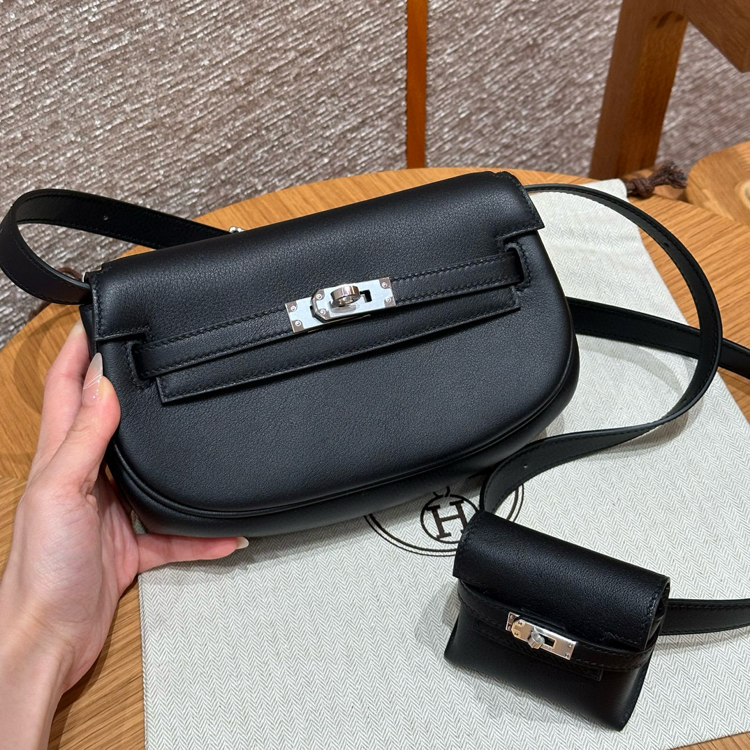 에르메스 Hermes Kelly moove17cm Swift 89 Noir/silver