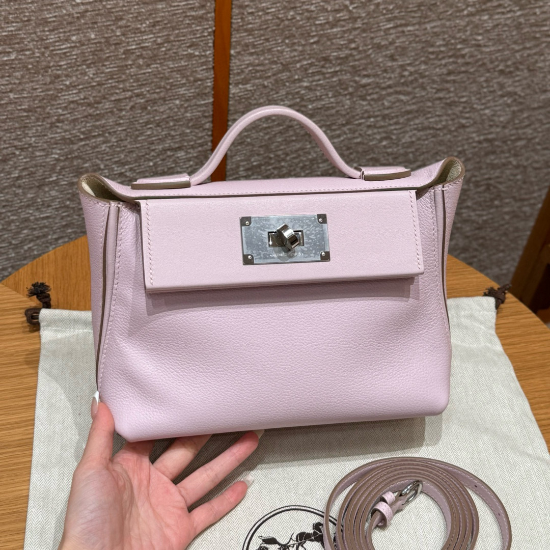 에르메스 Hermes Kelly 2424 21cm evercolor 09 Mauve pale/silver