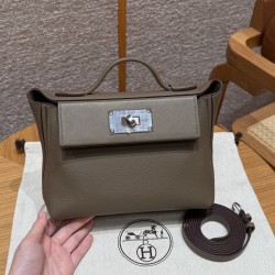 에르메스 Hermes Kelly 2424 21cm evercolor 18 Etoupe/silver