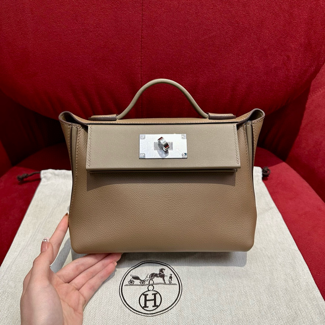 에르메스 Hermes Kelly 2424 21cm evercolor D0 Beige de weimar/silver