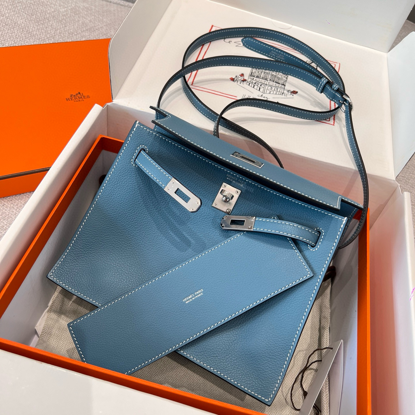 에르메스 Hermes Kelly danse Germany Leather 75 Blue Jean/silver