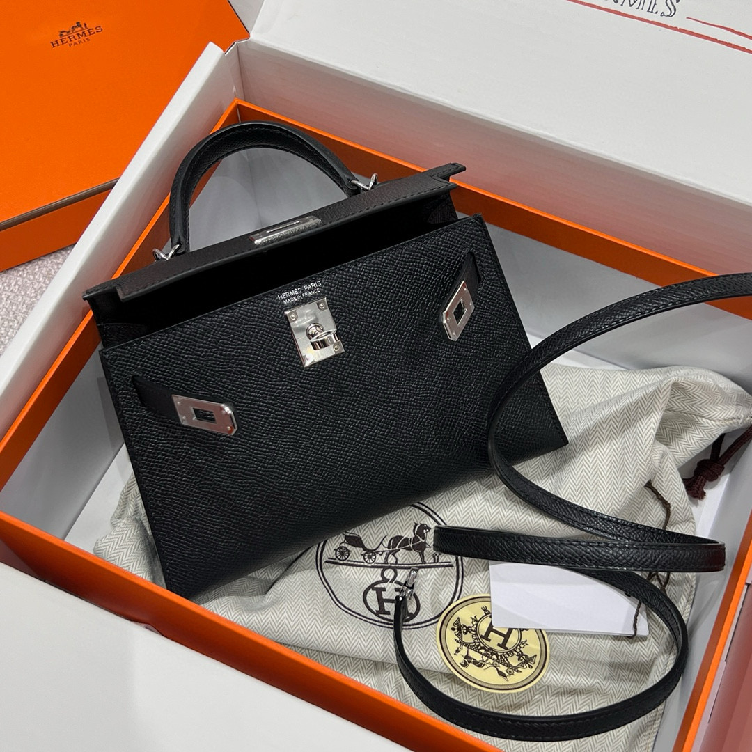 에르메스 Hermes Mini Kelly Epsom 89 Noir/silver