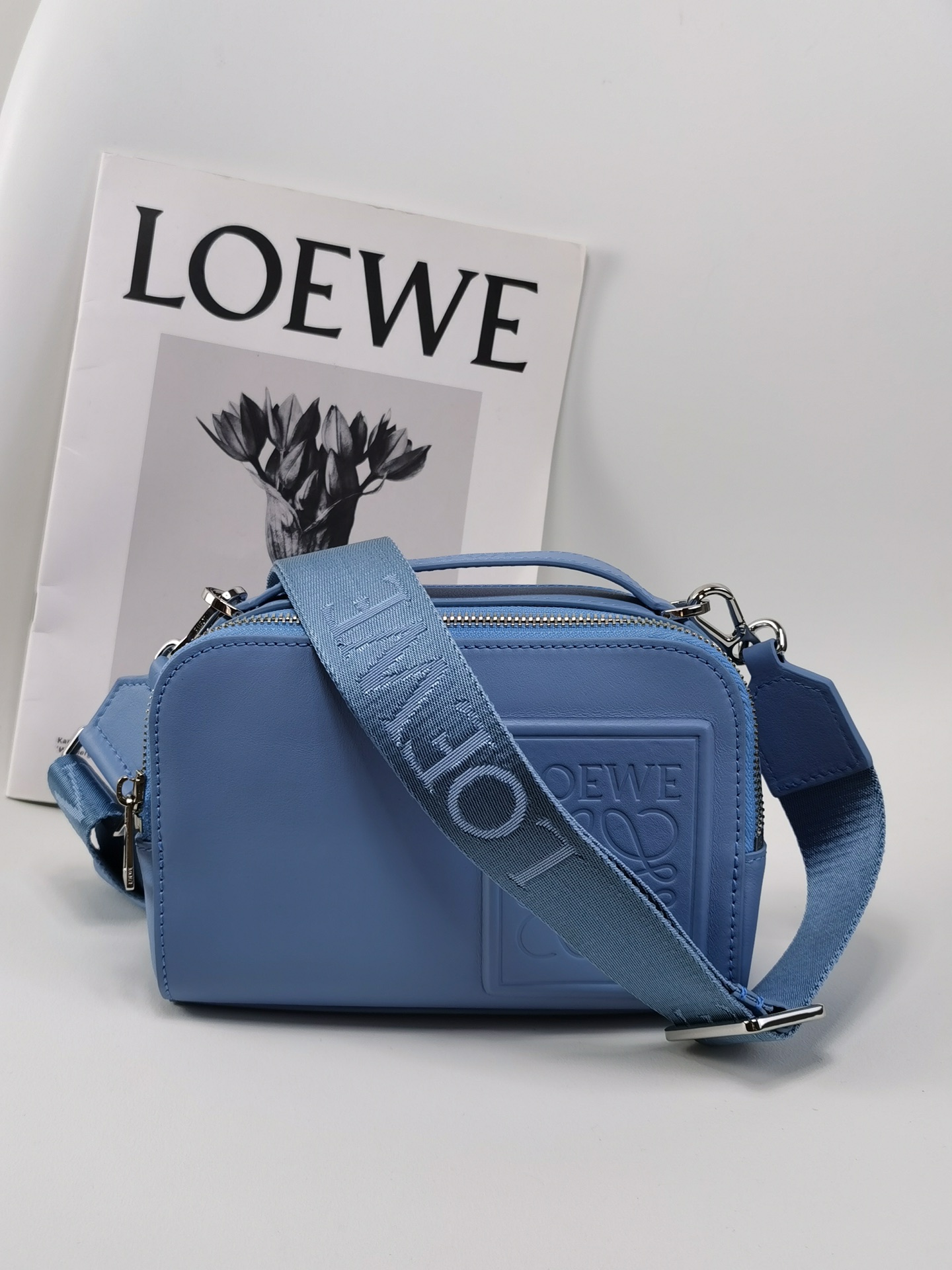 로에베 Loewe C565R41X04 Mini Camera Crossbody Bag in Satin Calfskin Blue