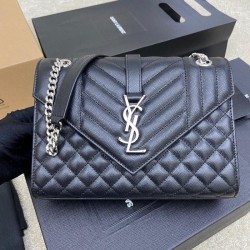 생로랑 Saint laurent/YSL 392739 Monogram Chain Wallet in Mix Matelasse Grain De Poudre Embossed Leather Black