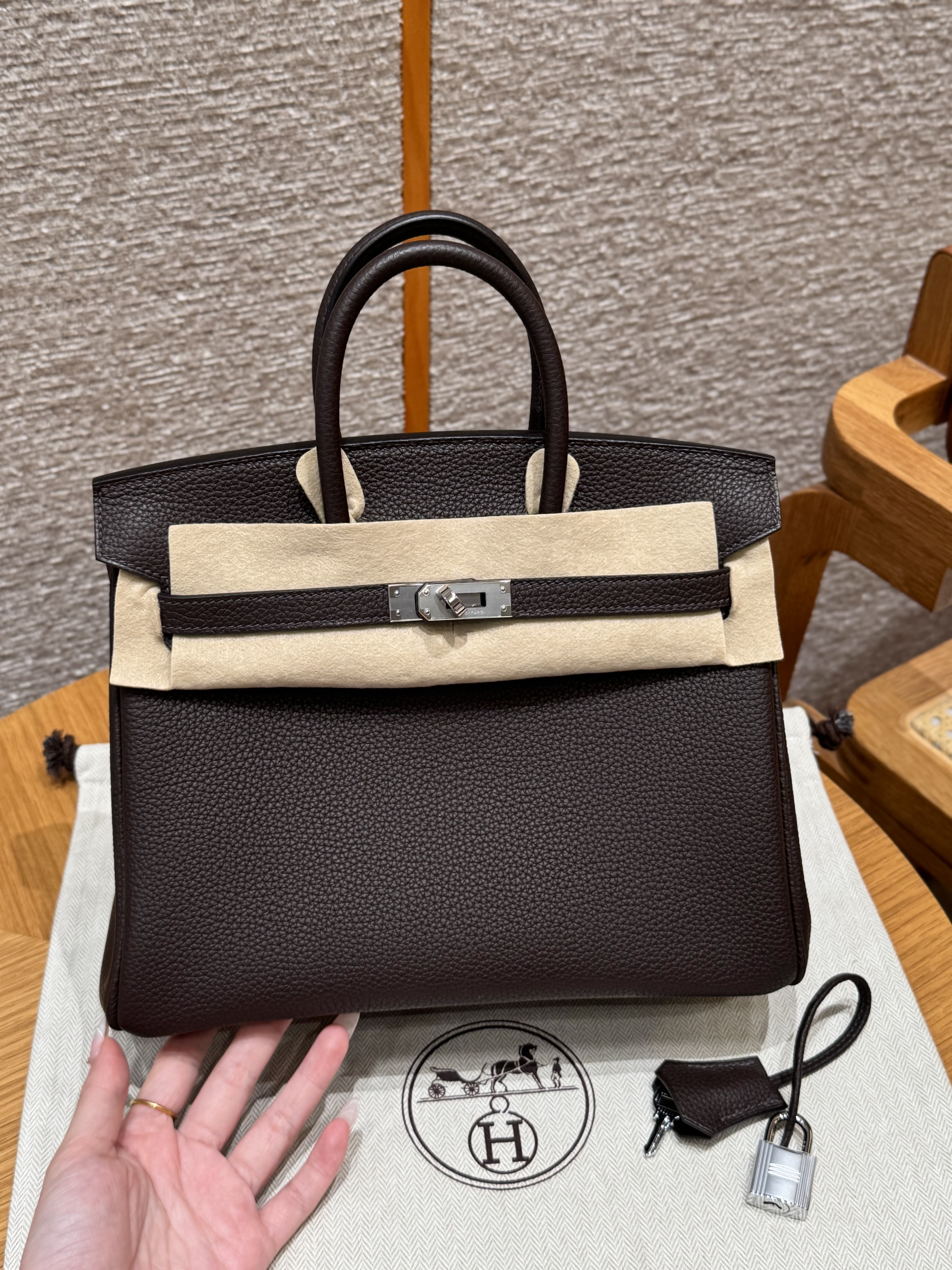 에르메스 Hermes Birkin 25cm Togo and chèvre 47 Chocolat/silver