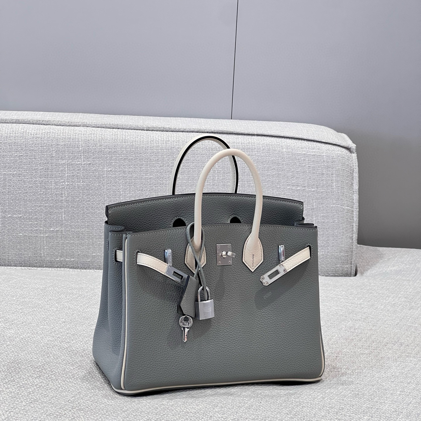 에르메스 Hermes Brikin 25cm Germany Leather 4Z Girs Mouette and 10 Craie/silver