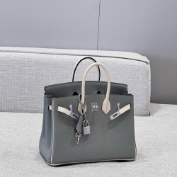 에르메스 Hermes Brikin 25cm Germany Leather 4Z Girs Mouette and 10 Craie/silver