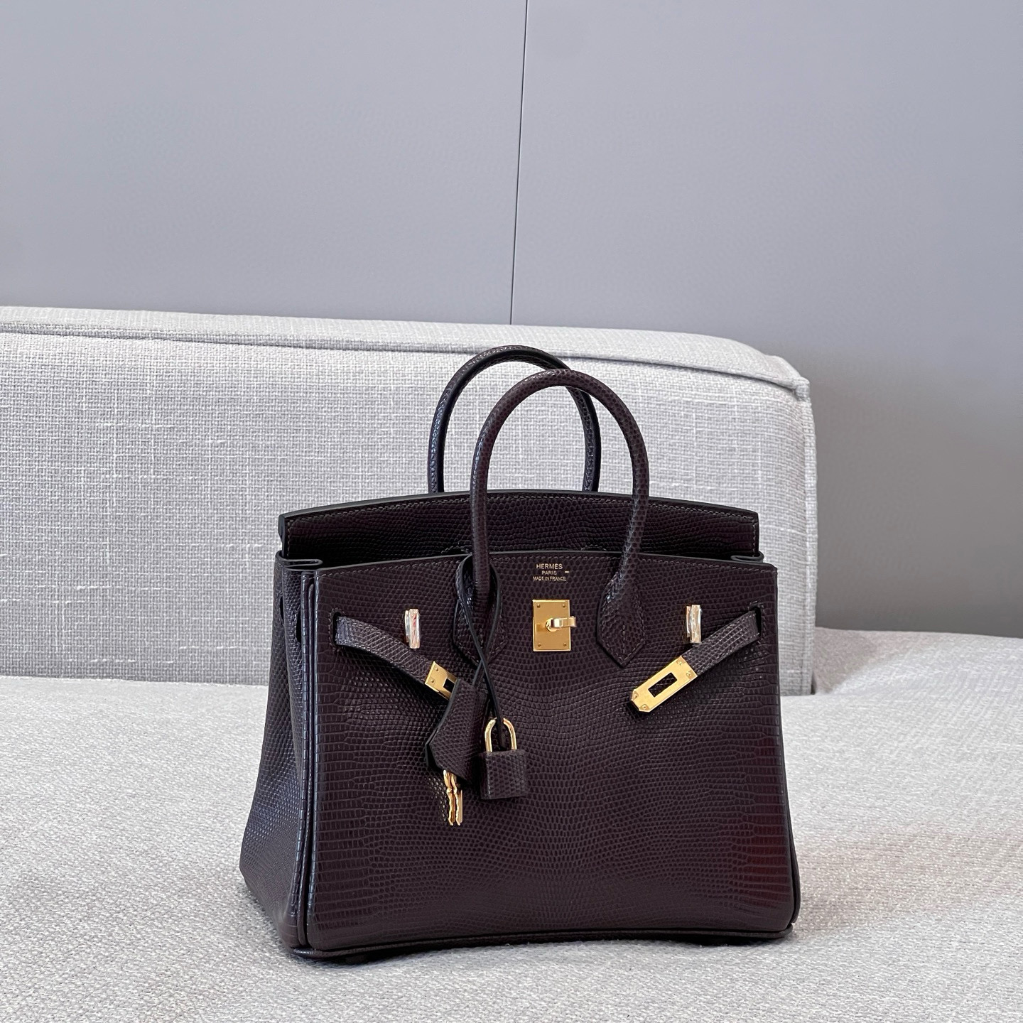 에르메스 Hermes Brikin 25cm Lizard 46 Ebene/gold