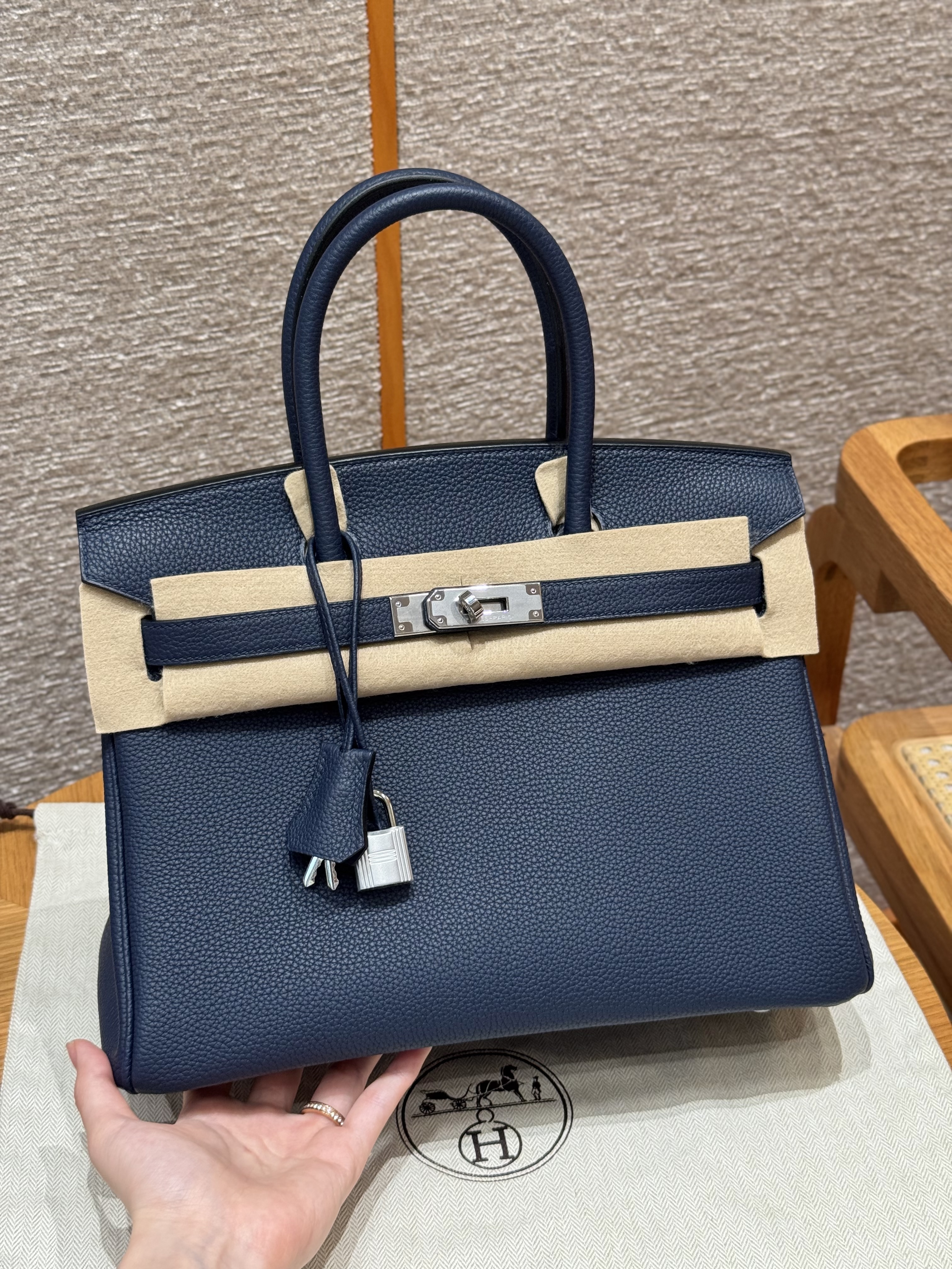 에르메스 Hermes Birkin 30cm Togo 7U Blue navy/silver