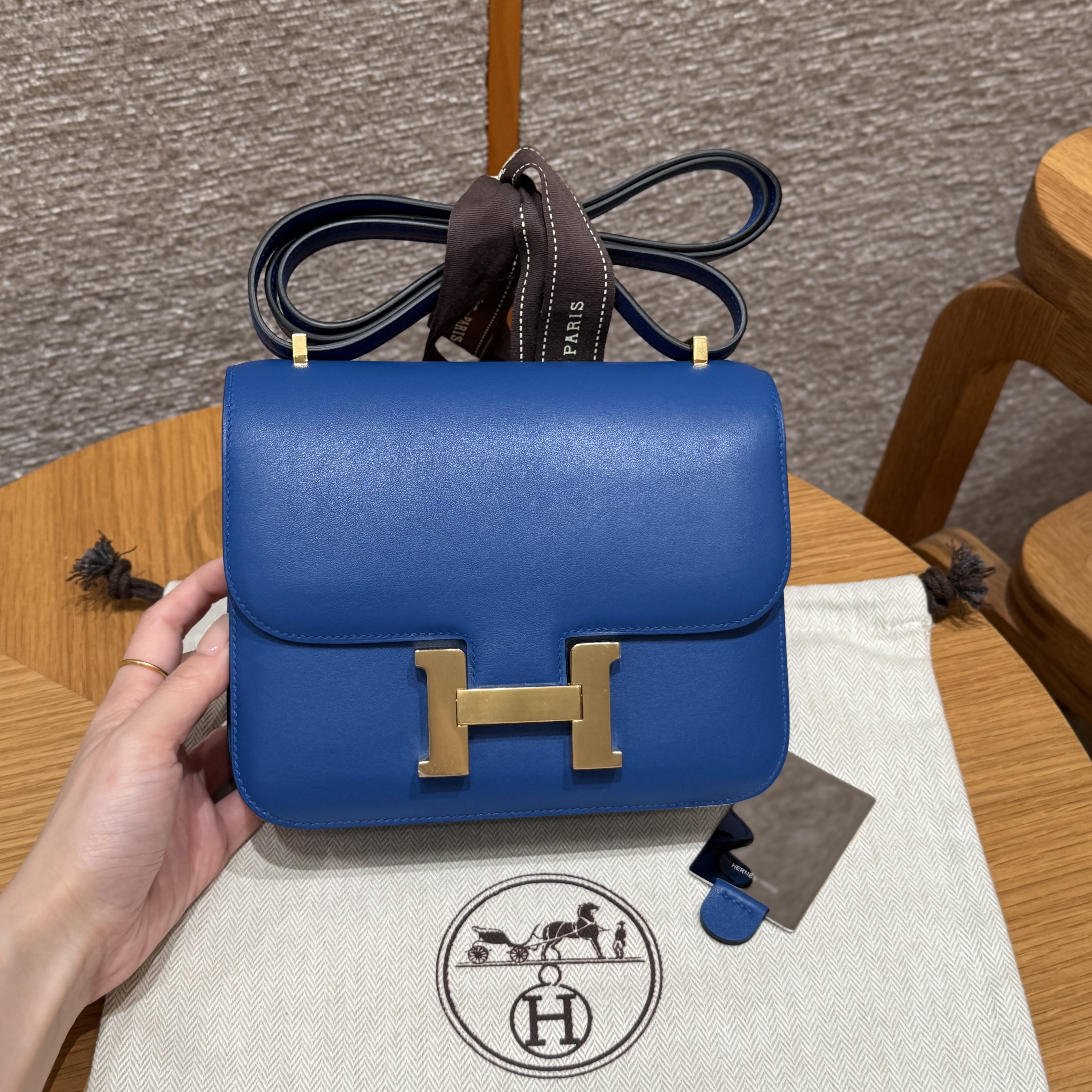 에르메스 Hermes Constance with mirror 19cm Swift 71 Blue France/gold