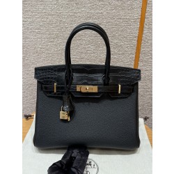 에르메스 Hermes Birkin Touch 30cm Togo and Matte Alligator 89 Noir/gold