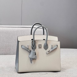 에르메스 Hermes Brikin 25cm Germany Leather 10 Craie and 8U Blue glacier/silver