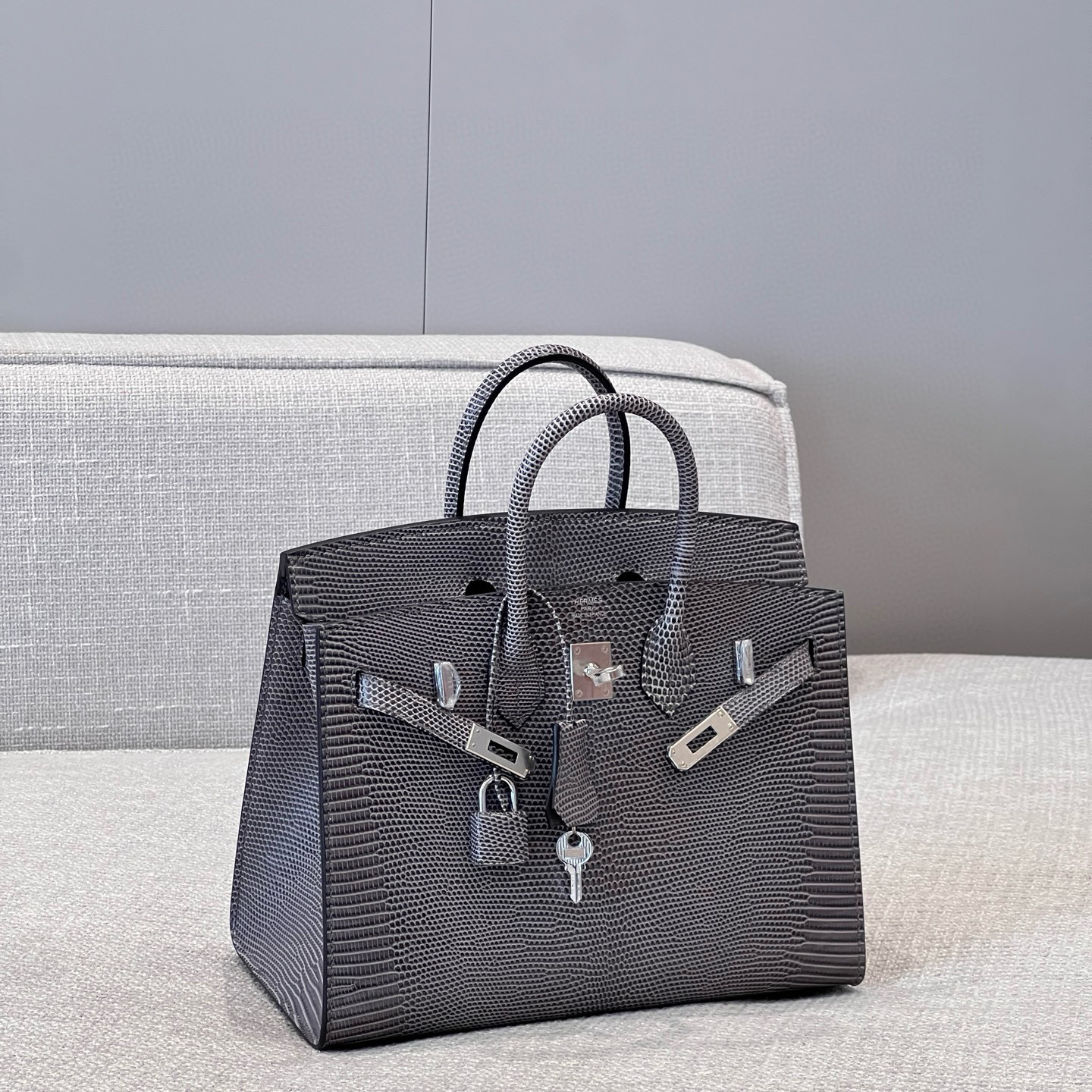 에르메스 Hermes Brikin 25cm Lizard Grey/silver
