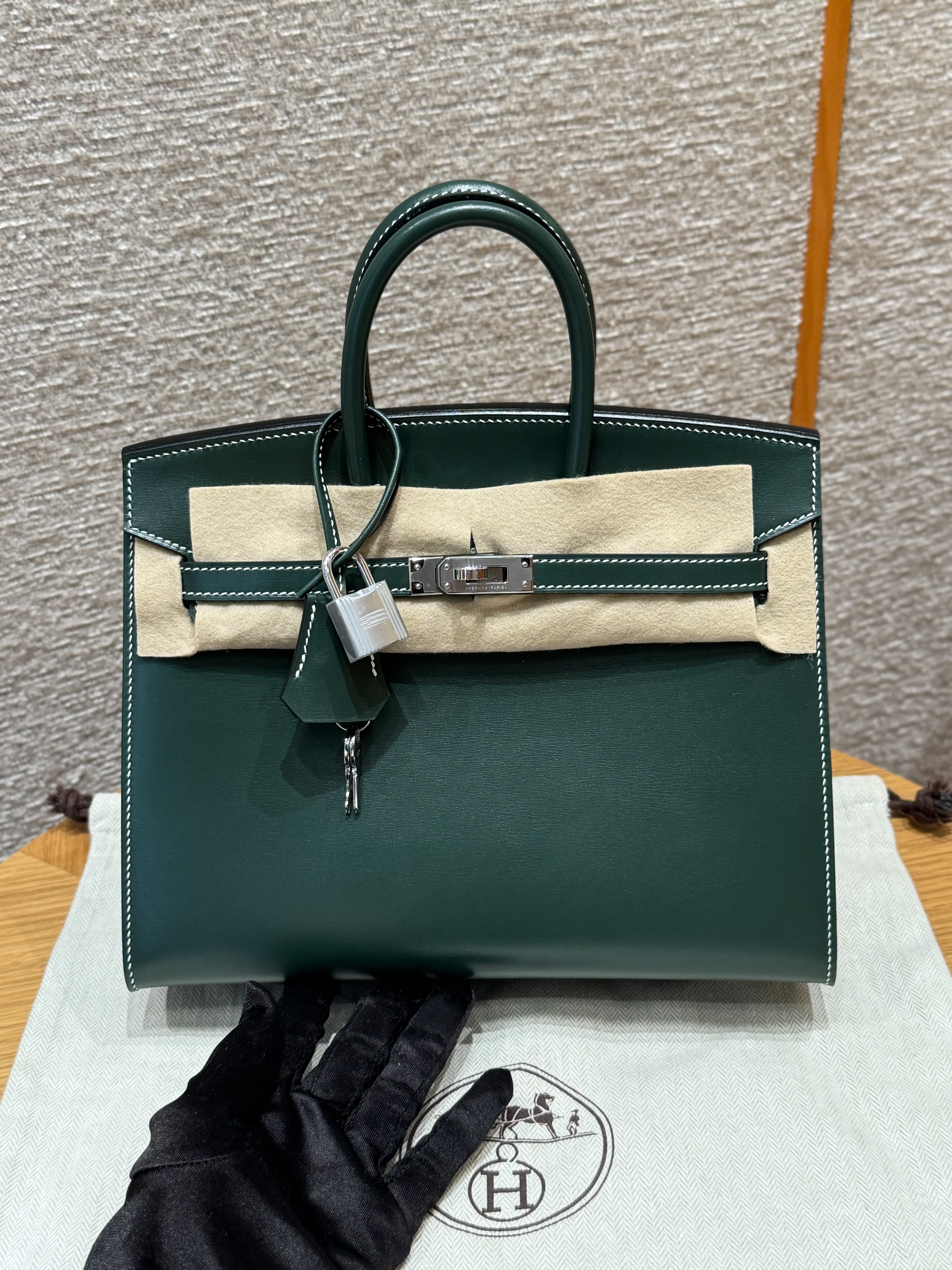 에르메스 Hermes Birkin 25cm Box 67 Vert fonce/silver