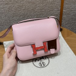 에르메스 Hermes Constance with mirror 19cm Swift 3Q Rose Sakura and 5P Pink/silver