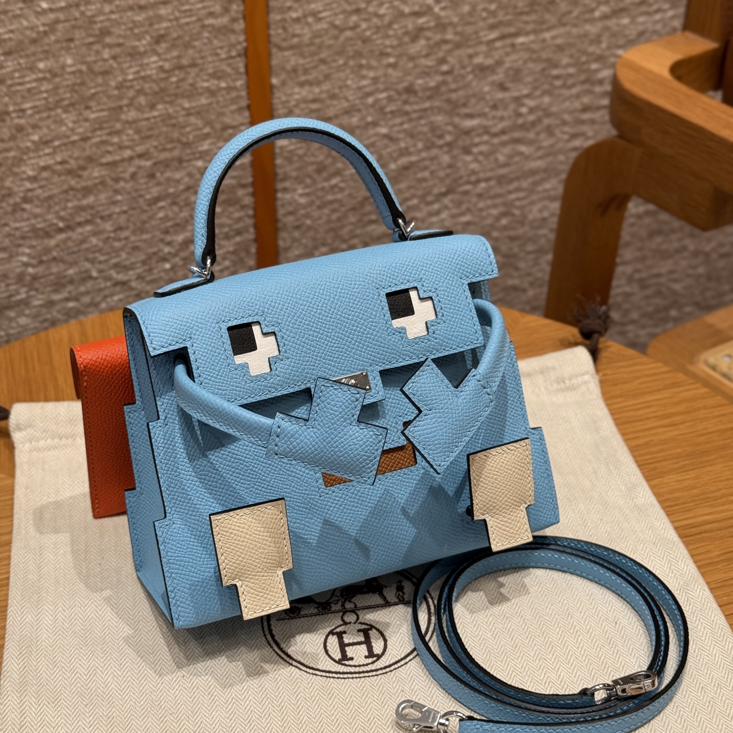 에르메스 Hermes Kelly Doll picto 16.5cm Epsom 7N Celeste and 6C Cuivre