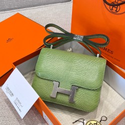 에르메스 Hermes Constance 19cm Lizard 3i Vert Criquet/silver
