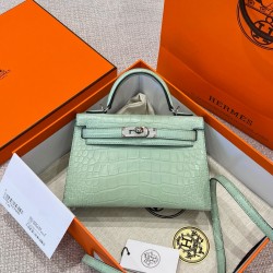 에르메스 Hermes Mini Kelly Hcp crocodile 6W Menthe/silver