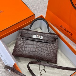 에르메스 Hermes Mini Kelly Hcp crocodile 41 Havane/silver