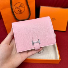 에르메스 Hermes Bearn Compact wallet 12cm Chèvre 3Q Rose Sakura/silver