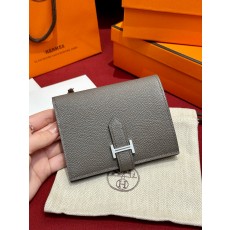 에르메스 Hermes Bearn Compact wallet 12cm Epsom 0L Girs Meyer/silver