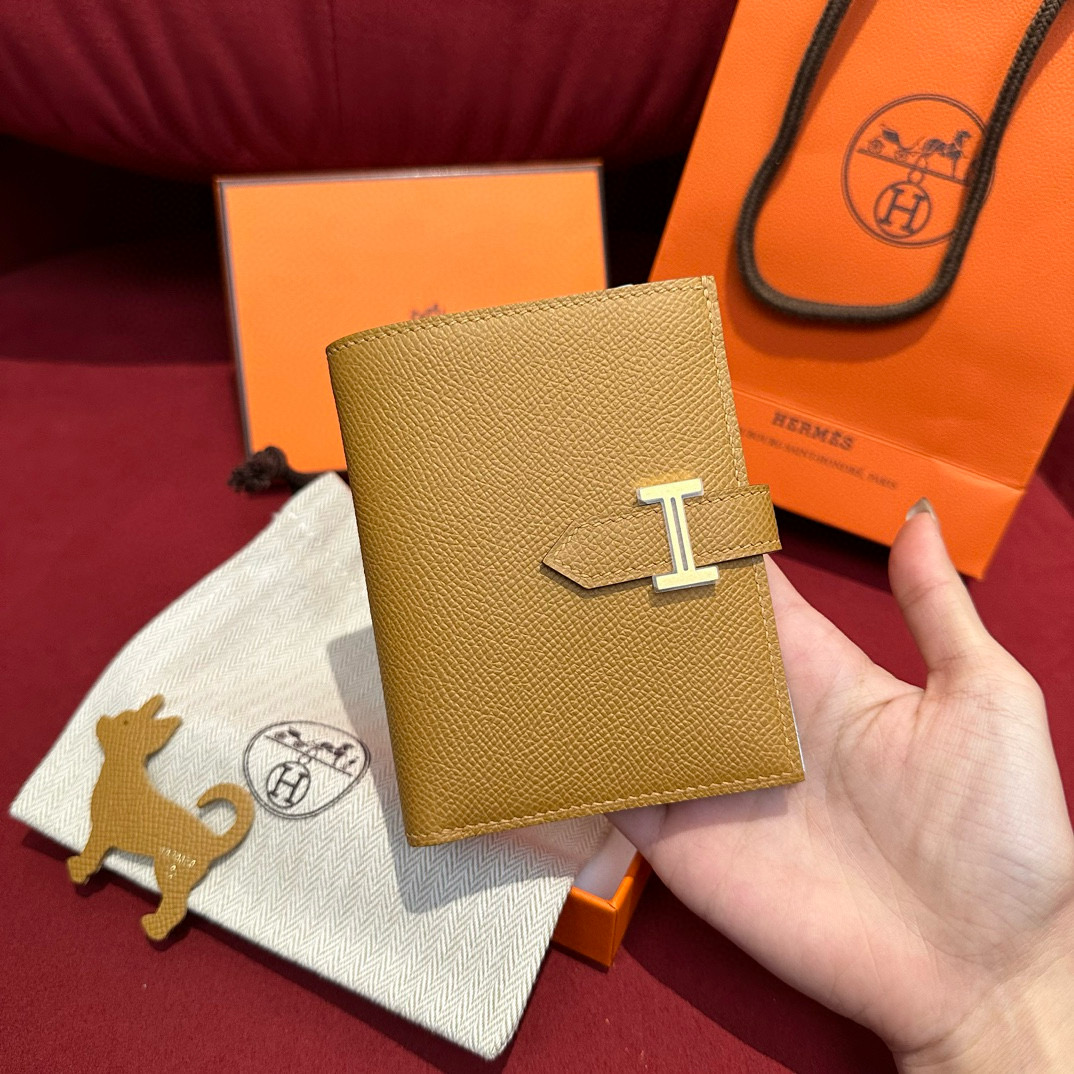 에르메스 Hermes Bearn Compact wallet 12cm Epsom 2S Sesame and 08 Blue pale/silver