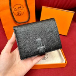 에르메스 Hermes Bearn Compact wallet 12cm Epsom 89 Noir/black