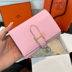 에르메스 Hermes Bearn combine wallet 11cm Chevre 3Q Rose Sakura/gold