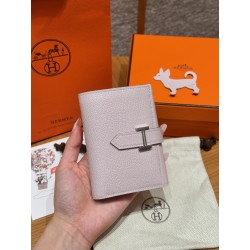 에르메스 Hermes Bearn combine wallet 11cm chèvre 09 Mauve pale/silver