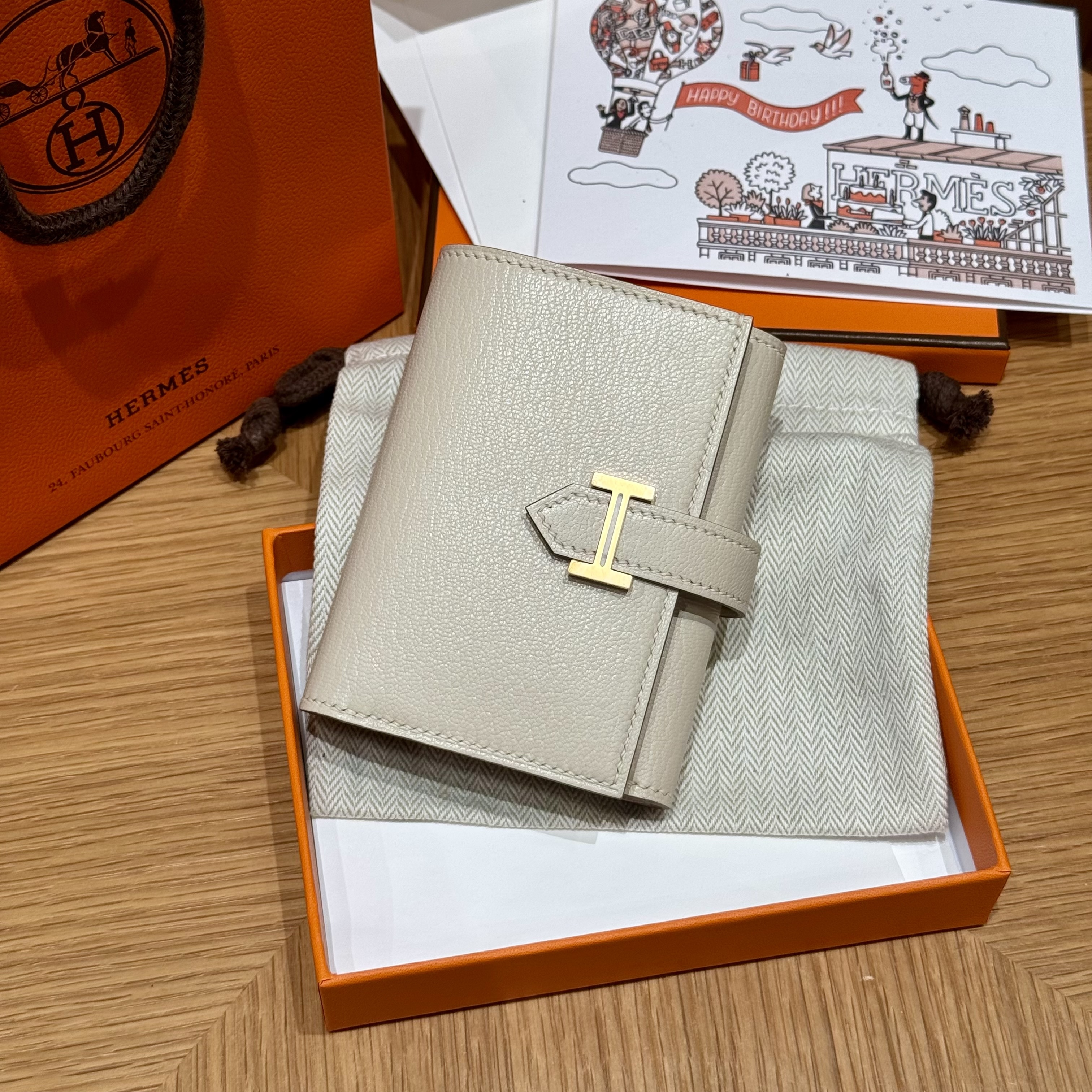 에르메스 Hermes Bearn combine wallet 11cm chèvre 10 Craie/gold