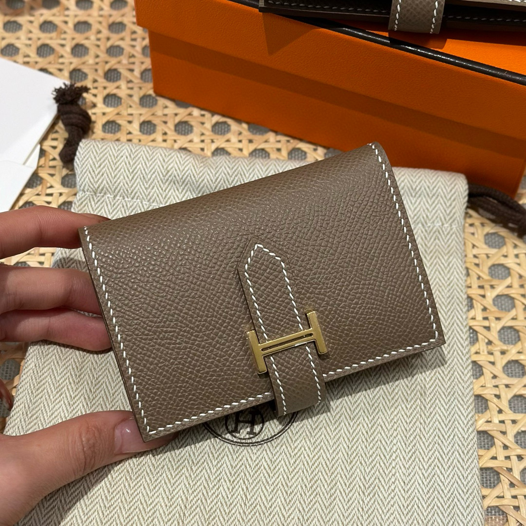 에르메스 Hermes Bearn card holder 10.3cm Epsom 18 Etoupe/gold