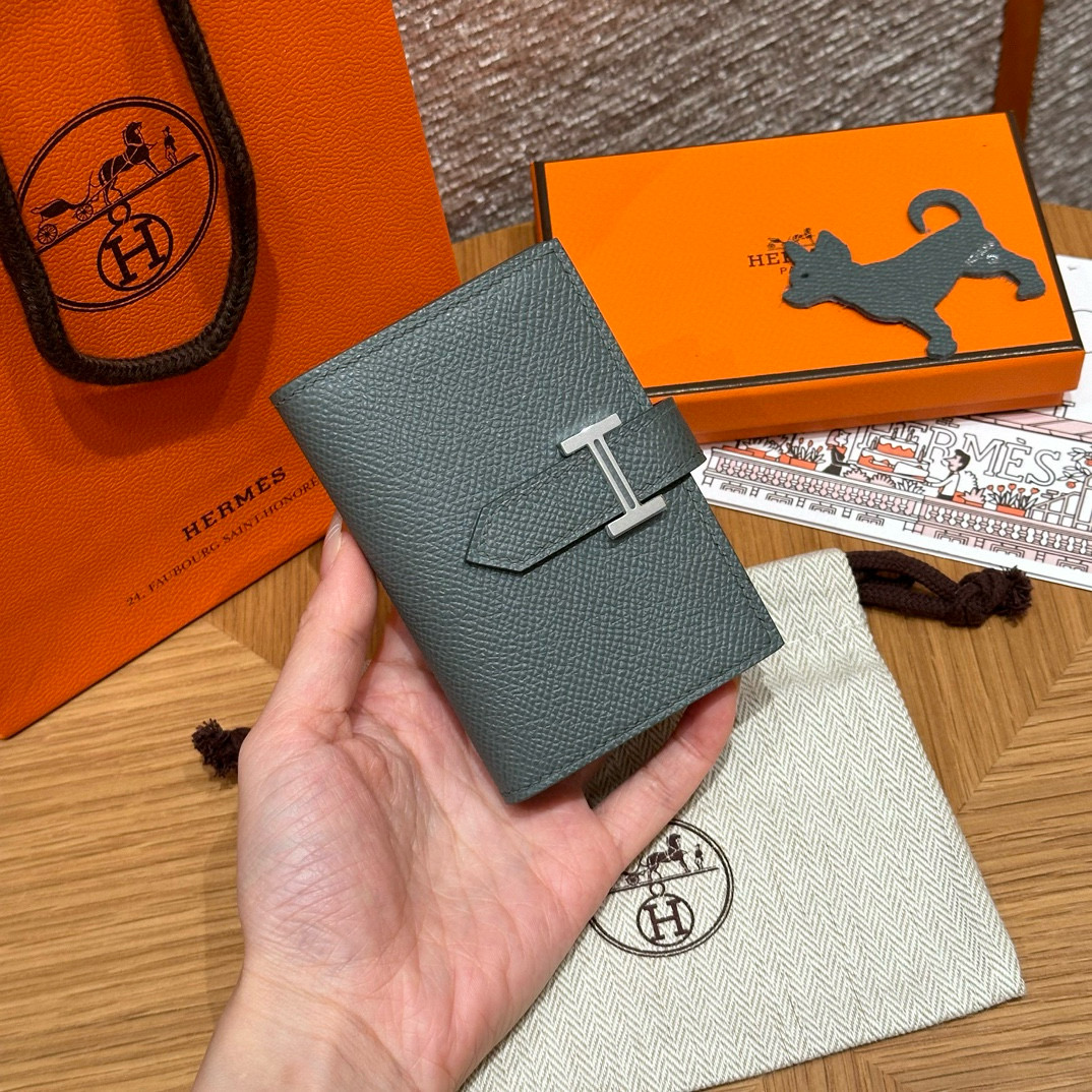 에르메스 Hermes Bearn card holder 10.3cm Epsom 63 Vert Amanda/silver