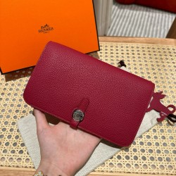 에르메스 Hermes Dogon 20cm Togo K1 Rouge grenat/silver