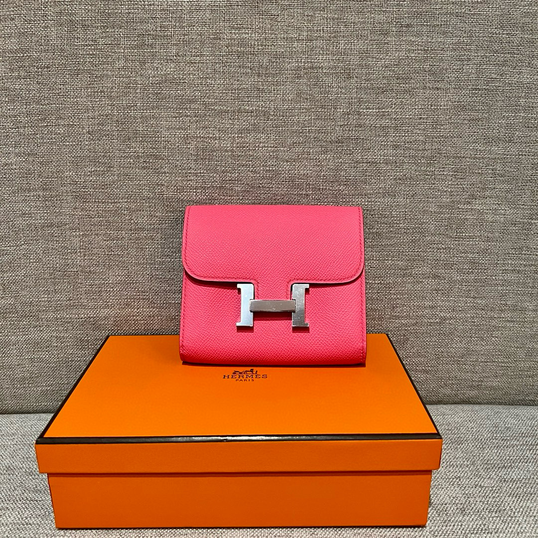 에르메스 Hermes Constance Wallet 13cm Epsom 8W  Rose azalee/silver