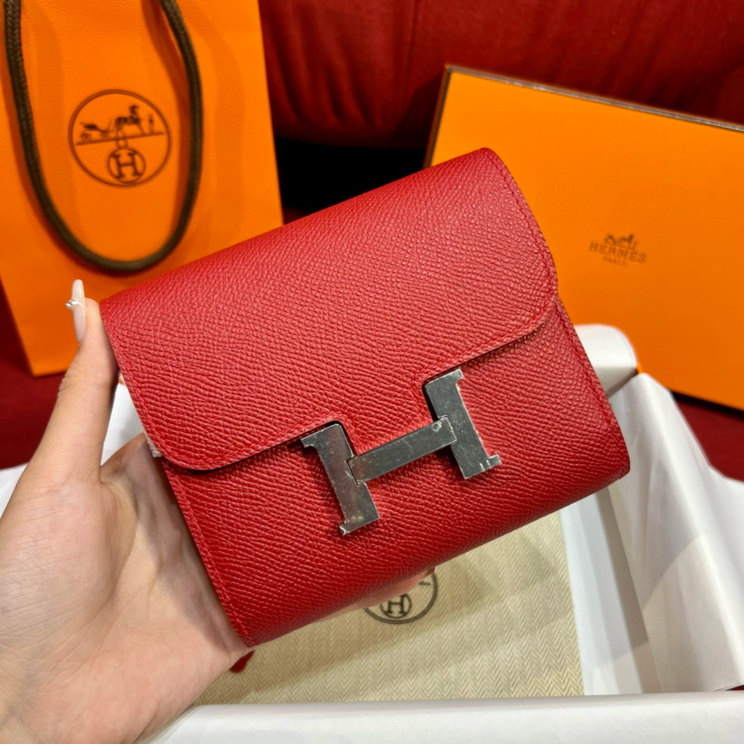 에르메스 Hermes Constance Wallet 13cm Epsom Q5 Rouge casque/silver