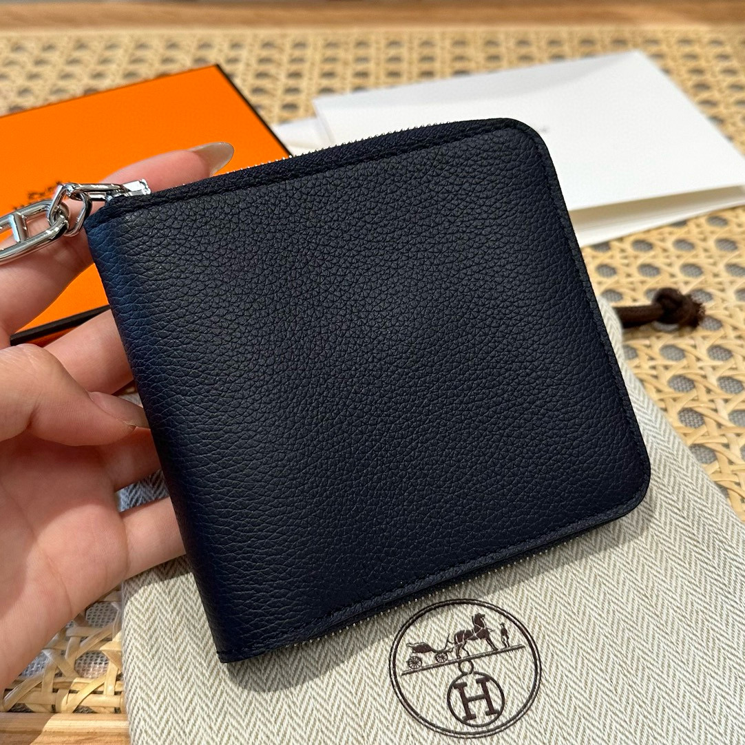 에르메스 Hermes Zipengo II Chaine d'Ancre Wallet 12cm Evercolor 2Z Blue nuit/sliver