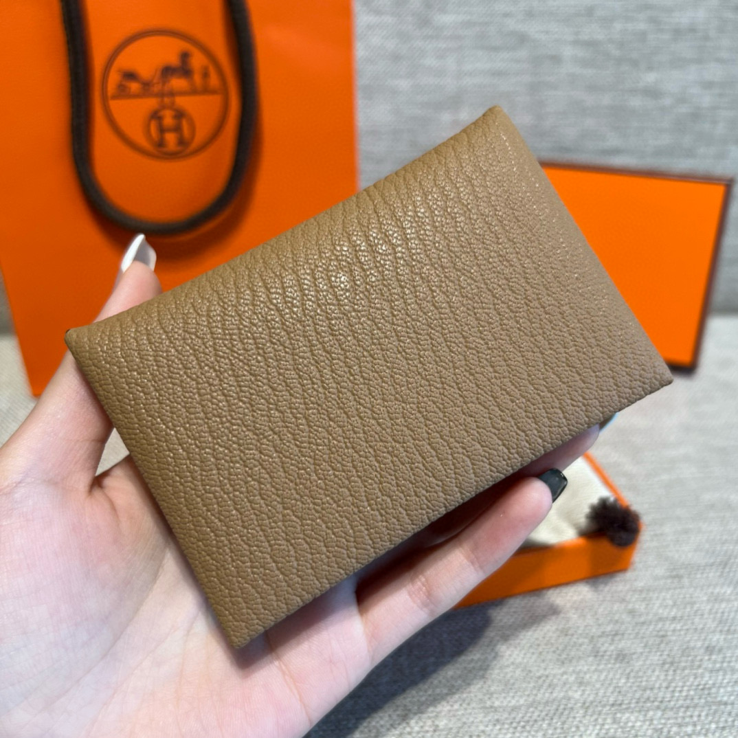 에르메스 Hermes Calvin Card Holder 10.5cm chèvre 4B Biscuit and 5P Pink/silver