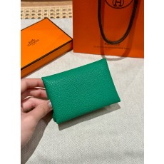 에르메스 Hermes Calvin duo Card Holder 10.5cm chèvre 6W Menthe and WO Vert Bosphore/silver