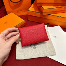 에르메스 Hermes Calvin duo Card Holder 10.5cm Epsom Q5 Rouge casque/silver