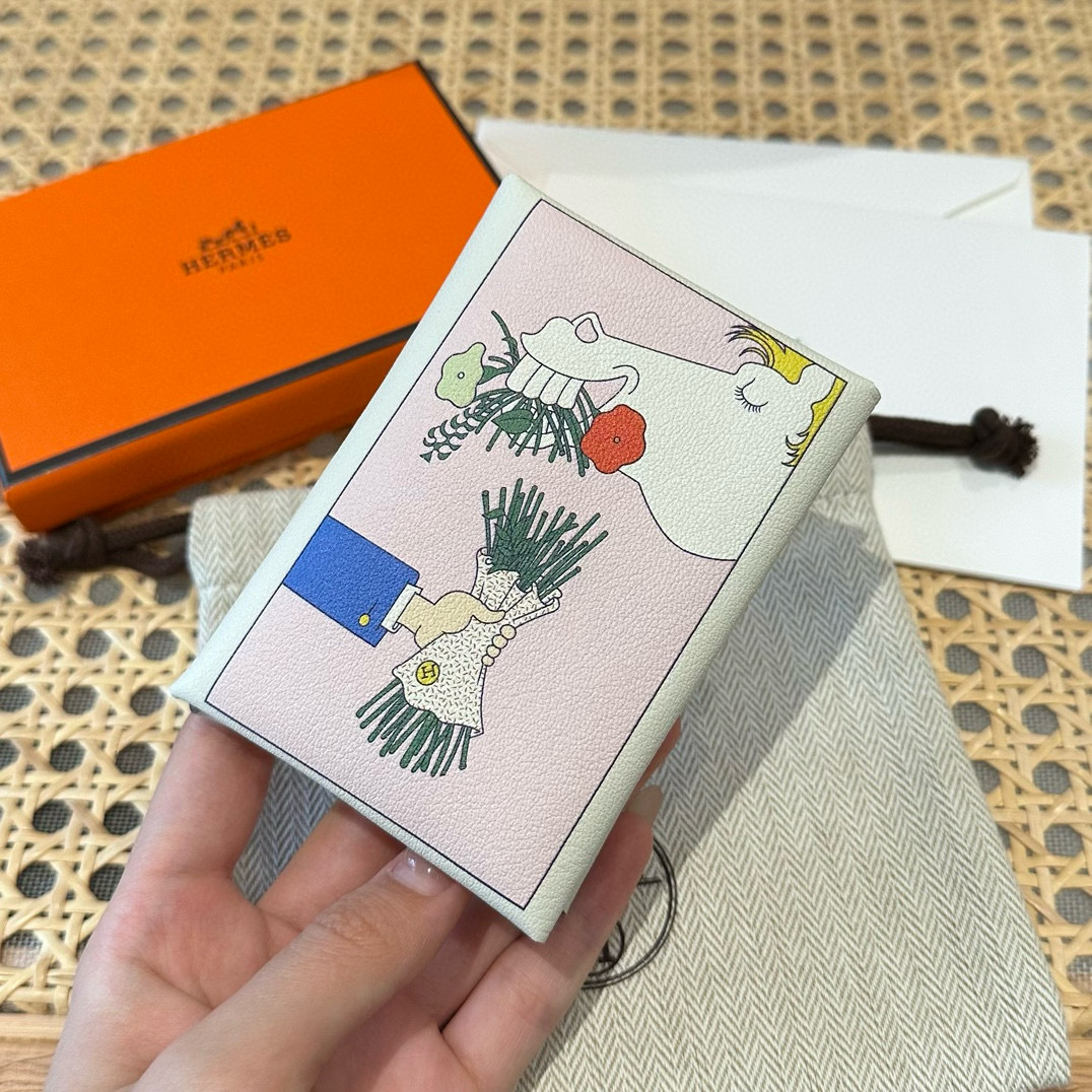 에르메스 Hermes Calvin duo Card Holder 10.5cm Chèvre OT Mushroom/silver
